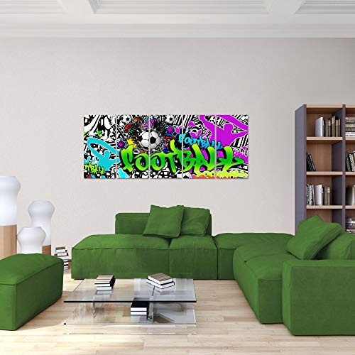 Bilder Fussball Graffiti Wandbild 150 x 60 cm Vlies - Leinwand Bild XXL Format Wandbilder Wohnzimmer Wohnung Deko Kunstdrucke Grün 5 Teilig - MADE IN GERMANY - Fertig zum Aufhängen 402656a