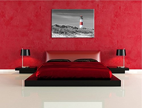 Leuchtturm in den Dünen schwarz/weiß Format: 120x80 auf Leinwand, XXL riesige Bilder fertig gerahmt mit Keilrahmen, Kunstdruck auf Wandbild mit Rahmen, günstiger als Gemälde oder Ölbild, kein Poster oder Plakat