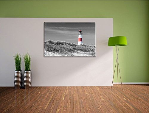 Leuchtturm in den Dünen schwarz/weiß Format: 120x80 auf Leinwand, XXL riesige Bilder fertig gerahmt mit Keilrahmen, Kunstdruck auf Wandbild mit Rahmen, günstiger als Gemälde oder Ölbild, kein Poster oder Plakat