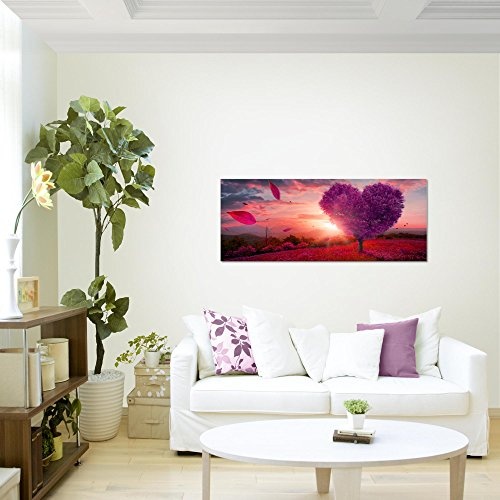 Bilder Herbst Baum Herz Wandbild 100 x 40 cm Vlies - Leinwand Bild XXL Format Wandbilder Wohnzimmer Wohnung Deko Kunstdrucke Violett 1 Teilig - Made IN Germany - Fertig zum Aufhängen 605812b