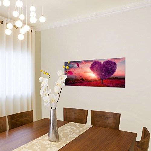 Bilder Herbst Baum Herz Wandbild 100 x 40 cm Vlies - Leinwand Bild XXL Format Wandbilder Wohnzimmer Wohnung Deko Kunstdrucke Violett 1 Teilig - Made IN Germany - Fertig zum Aufhängen 605812b