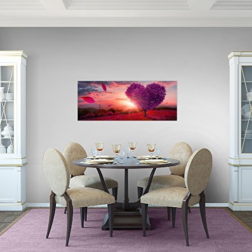 Bilder Herbst Baum Herz Wandbild 100 x 40 cm Vlies - Leinwand Bild XXL Format Wandbilder Wohnzimmer Wohnung Deko Kunstdrucke Violett 1 Teilig - Made IN Germany - Fertig zum Aufhängen 605812b