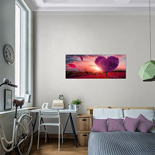 Bilder Herbst Baum Herz Wandbild 100 x 40 cm Vlies - Leinwand Bild XXL Format Wandbilder Wohnzimmer Wohnung Deko Kunstdrucke Violett 1 Teilig - Made IN Germany - Fertig zum Aufhängen 605812b