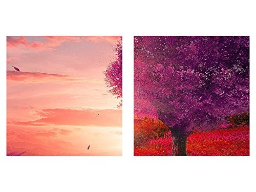 Bilder Herbst Baum Herz Wandbild 100 x 40 cm Vlies - Leinwand Bild XXL Format Wandbilder Wohnzimmer Wohnung Deko Kunstdrucke Violett 1 Teilig - Made IN Germany - Fertig zum Aufhängen 605812b