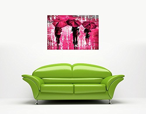 CANVAS IT UP Landschaft 3 Leinwandbild Pink Regenschirme von Leonid Afremov Art Wand Bilder gerahmt Drucke Home Deco Poster Größe: 76,2 x 50,8 cm (76 x 50 cm)