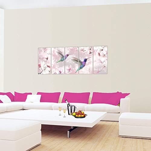 Bilder Blumen Magnolien Wandbild 150 x 60 cm Vlies - Leinwand Bild XXL Format Wandbilder Wohnzimmer Wohnung Deko Kunstdrucke Pink 5 Teilig - MADE IN GERMANY - Fertig zum Aufhängen 015656a