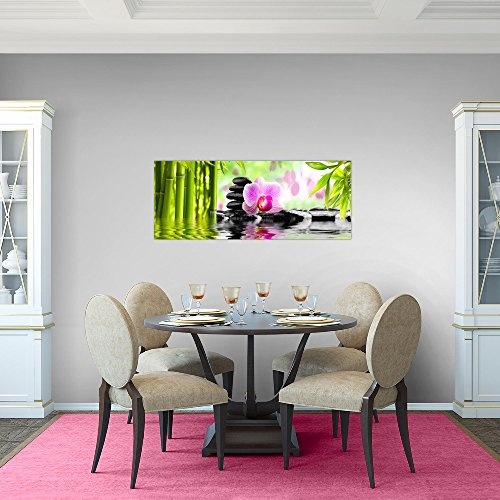 Bilder Orchidee Feng Shui Wandbild 100 x 40 cm Vlies - Leinwand Bild XXL Format Wandbilder Wohnzimmer Wohnung Deko Kunstdrucke Pink 1 Teilig - Made IN Germany - Fertig zum Aufhängen 502012a