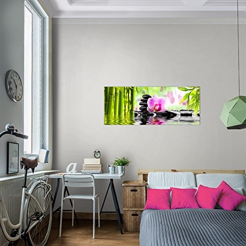 Bilder Orchidee Feng Shui Wandbild 100 x 40 cm Vlies - Leinwand Bild XXL Format Wandbilder Wohnzimmer Wohnung Deko Kunstdrucke Pink 1 Teilig - Made IN Germany - Fertig zum Aufhängen 502012a