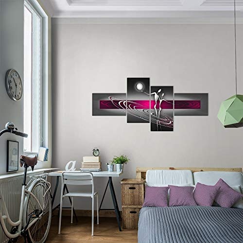 Bilder Abstrakt Figuren Wandbild 150 x 60 cm Vlies - Leinwand Bild XXL Format Wandbilder Wohnzimmer Wohnung Deko Kunstdrucke Pink Grau 4 Teilig - MADE IN GERMANY - Fertig zum Aufhängen 301245b
