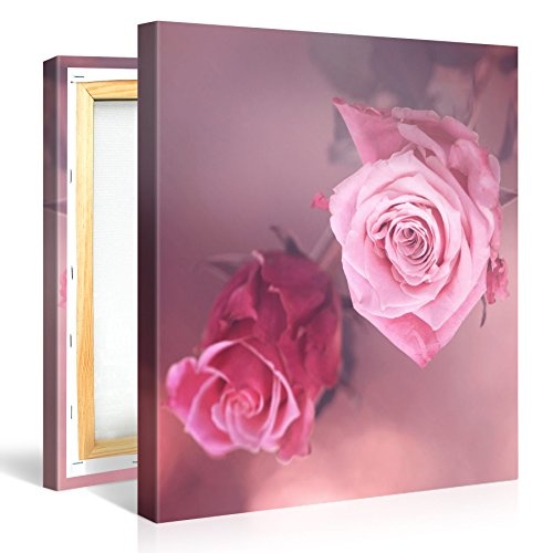Gallery of Innovative Art Premium Kunstdruck Wand-Bild – Two Pink Roses – 80x80cm Leinwand-Druck in deutscher Marken-Qualität – Leinwand-Bilder auf Holz-Keilrahmen als moderne Wanddekoration