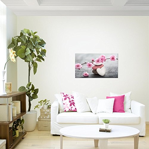 Bilder Feng Shui Blumen Wandbild 70 x 40 cm Vlies - Leinwand Bild XXL Format Wandbilder Wohnzimmer Wohnung Deko Kunstdrucke Pink 1 Teilig - Made IN Germany - Fertig zum Aufhängen 500114a