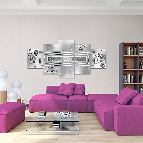 Bilder abstrakt Wandbild 200 x 100 cm Vlies - Leinwand Bild XXL Format Wandbilder Wohnzimmer Wohnung Deko Kunstdrucke Pink 5 Teilig - Made IN Germany - Fertig zum Aufhängen 103851c