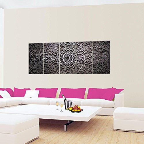 Bilder Mandala Abstrakt Wandbild 200 x 80 cm Vlies - Leinwand Bild XXL Format Wandbilder Wohnzimmer Wohnung Deko Kunstdrucke Pink 5 Teilig -100% MADE IN GERMANY - Fertig zum Aufhängen 109455b