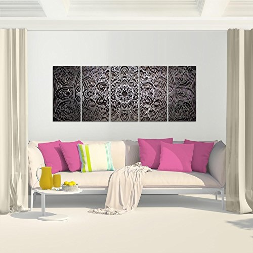 Bilder Mandala Abstrakt Wandbild 200 x 80 cm Vlies - Leinwand Bild XXL Format Wandbilder Wohnzimmer Wohnung Deko Kunstdrucke Pink 5 Teilig -100% MADE IN GERMANY - Fertig zum Aufhängen 109455b