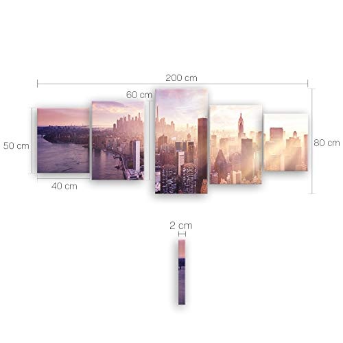 ge Bildet® hochwertiges Leinwandbild XXL XXL - Sonnenuntergang über Manhattan - New York City - 200 x 80 cm mehrteilig (5 teilig) 2211 G