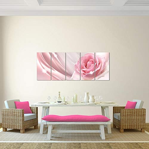 Bilder Blumen Rose Wandbild 150 x 60 cm Vlies - Leinwand Bild XXL Format Wandbilder Wohnzimmer Wohnung Deko Kunstdrucke Pink 5 Teilig - MADE IN GERMANY - Fertig zum Aufhängen 201056a