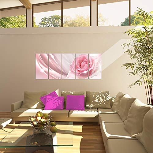Bilder Blumen Rose Wandbild 150 x 60 cm Vlies - Leinwand Bild XXL Format Wandbilder Wohnzimmer Wohnung Deko Kunstdrucke Pink 5 Teilig - MADE IN GERMANY - Fertig zum Aufhängen 201056a