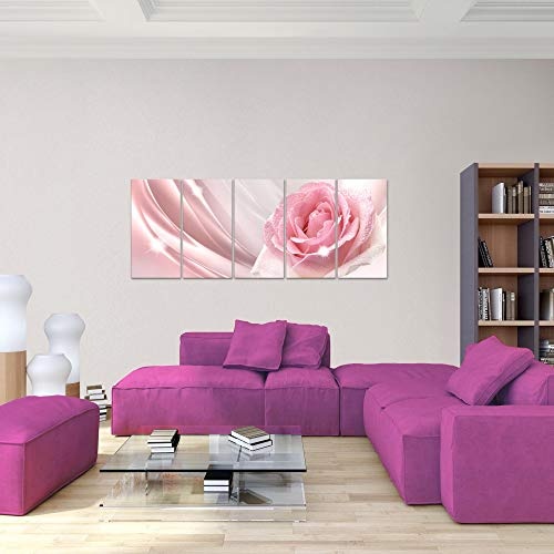 Bilder Blumen Rose Wandbild 150 x 60 cm Vlies - Leinwand Bild XXL Format Wandbilder Wohnzimmer Wohnung Deko Kunstdrucke Pink 5 Teilig - MADE IN GERMANY - Fertig zum Aufhängen 201056a
