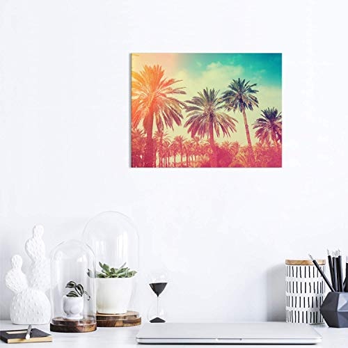 Revolio - Bilder - Leinwandbild - Wandbilder - Kunstdruck - Design - Leinwandbilder auf Keilrahmen 1 Teilig - Wanddekoration - Größe: 40x30 cm - Palmen Karibik pink