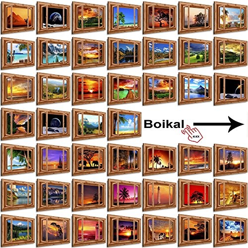 BOIKAL XXLF67-5 3D Effekt Bilder Fensterblick Deko Wandbild fertig gerahmt! Leinwand glanz! Kunstdruck Leuchtturm Meer, Sonne, Pink