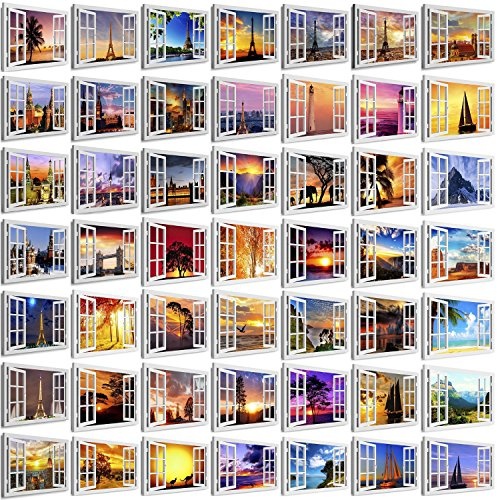 BOIKAL XXLF67-5 3D Effekt Bilder Fensterblick Deko Wandbild fertig gerahmt! Leinwand glanz! Kunstdruck Leuchtturm Meer, Sonne, Pink