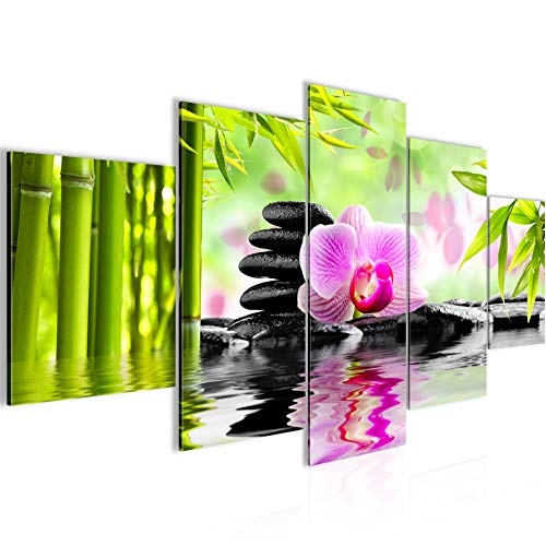 Bilder Orchidee Feng Shui Wandbild 150 x 75 cm Vlies - Leinwand Bild XXL Format Wandbilder Wohnzimmer Wohnung Deko Kunstdrucke Pink 5 Teilig - MADE IN GERMANY - Fertig zum Aufhängen 502053a