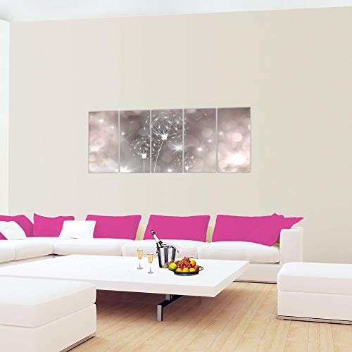 Bilder Blumen Pusteblume Wandbild 150 x 60 cm Vlies - Leinwand Bild XXL Format Wandbilder Wohnzimmer Wohnung Deko Kunstdrucke Pink 5 Teilig - MADE IN GERMANY - Fertig zum Aufhängen 206756c