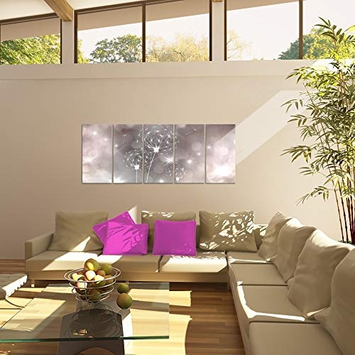 Bilder Blumen Pusteblume Wandbild 150 x 60 cm Vlies - Leinwand Bild XXL Format Wandbilder Wohnzimmer Wohnung Deko Kunstdrucke Pink 5 Teilig - MADE IN GERMANY - Fertig zum Aufhängen 206756c