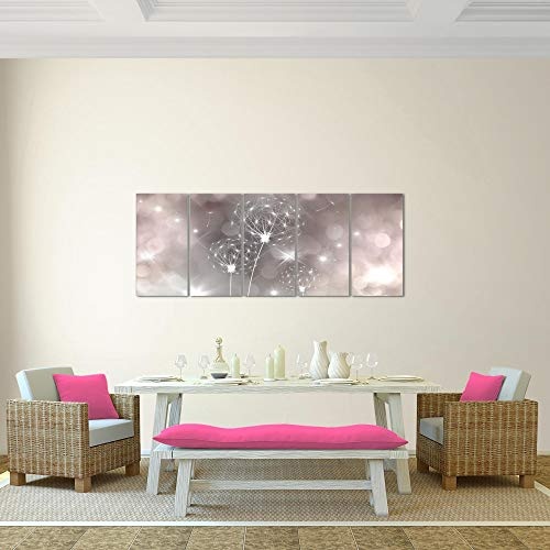 Bilder Blumen Pusteblume Wandbild 150 x 60 cm Vlies - Leinwand Bild XXL Format Wandbilder Wohnzimmer Wohnung Deko Kunstdrucke Pink 5 Teilig - MADE IN GERMANY - Fertig zum Aufhängen 206756c