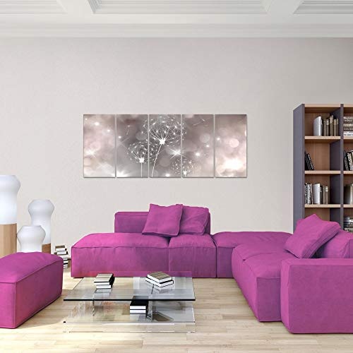 Bilder Blumen Pusteblume Wandbild 150 x 60 cm Vlies - Leinwand Bild XXL Format Wandbilder Wohnzimmer Wohnung Deko Kunstdrucke Pink 5 Teilig - MADE IN GERMANY - Fertig zum Aufhängen 206756c