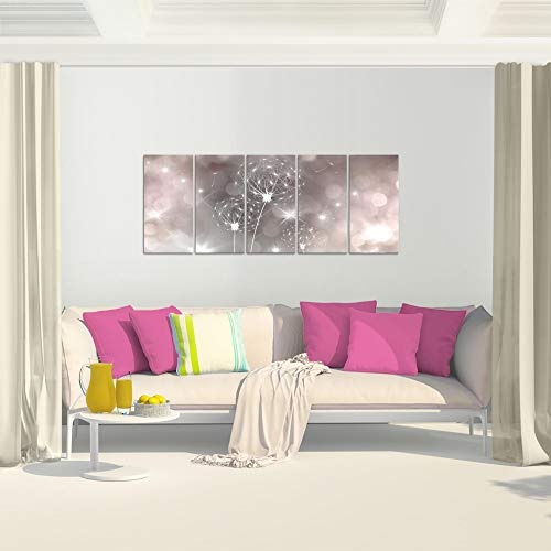 Bilder Blumen Pusteblume Wandbild 150 x 60 cm Vlies - Leinwand Bild XXL Format Wandbilder Wohnzimmer Wohnung Deko Kunstdrucke Pink 5 Teilig - MADE IN GERMANY - Fertig zum Aufhängen 206756c