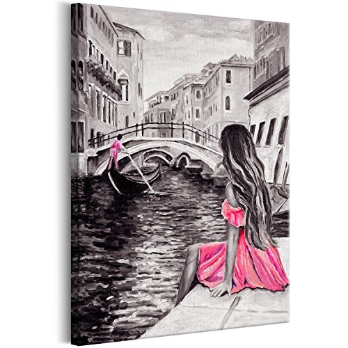 murando - Bilder Venedig Stadt 80x120 cm Vlies Leinwandbild 1 TLG Kunstdruck modern Wandbilder XXL Wanddekoration Design Wand Bild - wie gemalt grau rosa pink d-B-0218-b-a