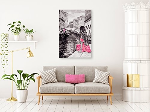 murando - Bilder Venedig Stadt 80x120 cm Vlies Leinwandbild 1 TLG Kunstdruck modern Wandbilder XXL Wanddekoration Design Wand Bild - wie gemalt grau rosa pink d-B-0218-b-a
