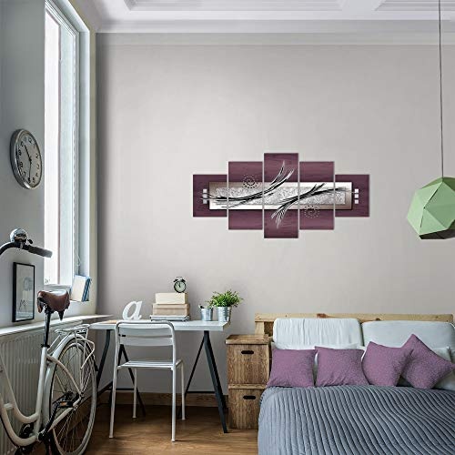 Bilder Abstrakt Wandbild 150 x 75 cm Vlies - Leinwand Bild XXL Format Wandbilder Wohnzimmer Wohnung Deko Kunstdrucke Pink 5 Teilig - MADE IN GERMANY - Fertig zum Aufhängen 103953c
