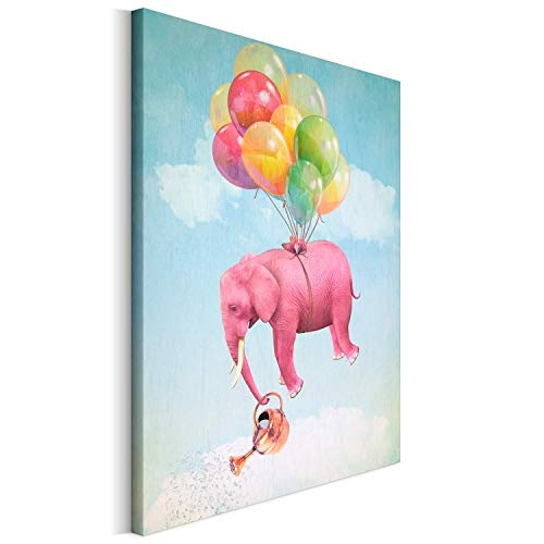 Revolio - Bilder - Leinwandbild - Wandbilder - Kunstdruck - Design - Leinwandbilder auf Keilrahmen 1 Teilig - Wanddekoration - Größe: 40x50 cm - Elefant Luftballons pink