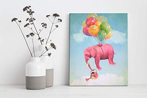 Revolio - Bilder - Leinwandbild - Wandbilder - Kunstdruck - Design - Leinwandbilder auf Keilrahmen 1 Teilig - Wanddekoration - Größe: 40x50 cm - Elefant Luftballons pink