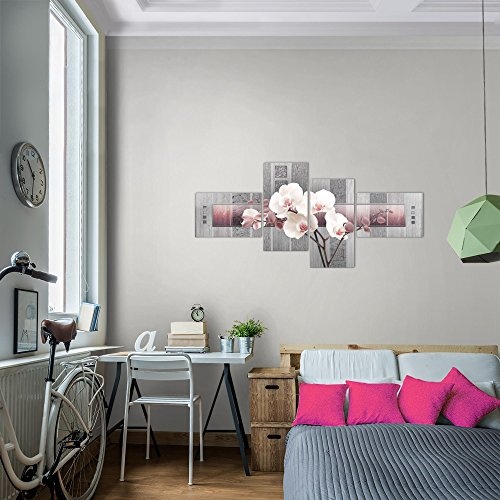 Bilder Blumen Orchidee Wandbild 100 x 50 cm Vlies - Leinwand Bild XXL Format Wandbilder Wohnzimmer Wohnung Deko Kunstdrucke Pink 4 Teilig - Made IN Germany - Fertig zum Aufhängen 204642c