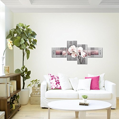 Bilder Blumen Orchidee Wandbild 100 x 50 cm Vlies - Leinwand Bild XXL Format Wandbilder Wohnzimmer Wohnung Deko Kunstdrucke Pink 4 Teilig - Made IN Germany - Fertig zum Aufhängen 204642c