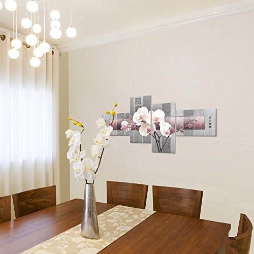 Bilder Blumen Orchidee Wandbild 100 x 50 cm Vlies - Leinwand Bild XXL Format Wandbilder Wohnzimmer Wohnung Deko Kunstdrucke Pink 4 Teilig - Made IN Germany - Fertig zum Aufhängen 204642c