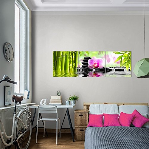 Runa Art Wandbild Orchidee Feng Shui Bilder 120 x 40 cm Vlies - Leinwand Bild XXL Format Wandbilder Wohnzimmer Wohnung Deko Kunstdrucke Pink 3 Teile - Made IN Germany - Fertig zum Aufhängen 502033a