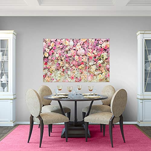 Bilder Blumen Wandbild 120 x 80 cm Vlies - Leinwand Bild XXL Format Wandbilder Wohnzimmer Wohnung Deko Kunstdrucke Pink 3 Teilig - MADE IN GERMANY - Fertig zum Aufhängen 015431a