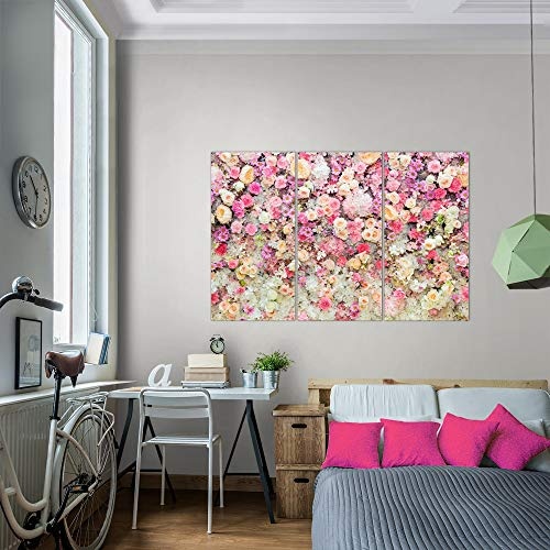 Bilder Blumen Wandbild 120 x 80 cm Vlies - Leinwand Bild XXL Format Wandbilder Wohnzimmer Wohnung Deko Kunstdrucke Pink 3 Teilig - MADE IN GERMANY - Fertig zum Aufhängen 015431a