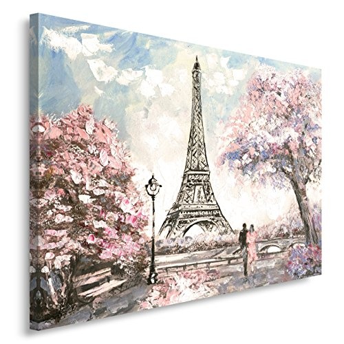 Feeby Paris Bild auf Leinwand Größe: 120x80 cm, 1 Teilig Leinwanbild Wandbild Kunstdrucke Wanddeko Eiffel Tower Frankreich Architektur Pink