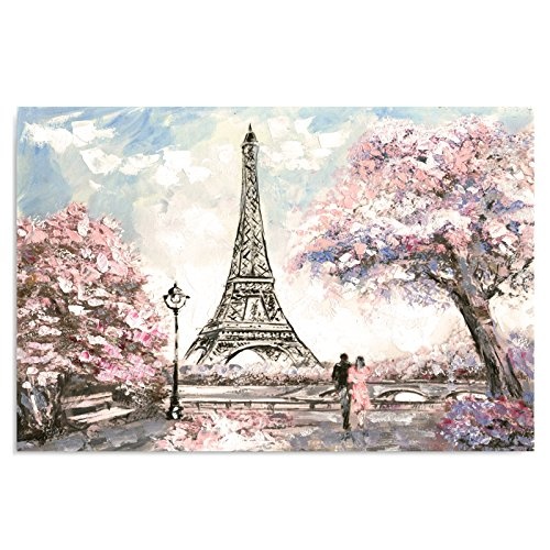 Feeby Paris Bild auf Leinwand Größe: 120x80 cm, 1 Teilig Leinwanbild Wandbild Kunstdrucke Wanddeko Eiffel Tower Frankreich Architektur Pink