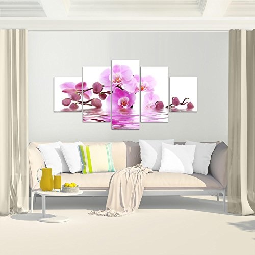 Runa Art Bilder Blumen Orchidee Wandbild 200 x 100 cm Vlies - Leinwand Bild XXL Format Wandbilder Wohnzimmer Wohnung Deko Kunstdrucke Pink 5 Teilig - Made IN Germany - Fertig zum Aufhängen 200651a
