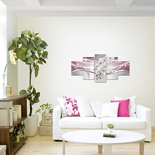 Bilder Blumen Orchidee Wandbild 150 x 75 cm Vlies - Leinwand Bild XXL Format Wandbilder Wohnzimmer Wohnung Deko Kunstdrucke Pink 5 Teilig - MADE IN GERMANY - Fertig zum Aufhängen 022553b