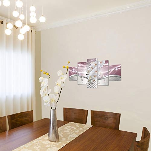 Bilder Blumen Orchidee Wandbild 150 x 75 cm Vlies - Leinwand Bild XXL Format Wandbilder Wohnzimmer Wohnung Deko Kunstdrucke Pink 5 Teilig - MADE IN GERMANY - Fertig zum Aufhängen 022553b