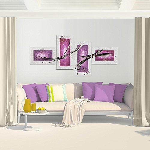 Bilder Abstrakt Wandbild 200 x 100 cm Vlies - Leinwand Bild XXL Format Wandbilder Wohnzimmer Wohnung Deko Kunstdrucke Pink 4 Teilig - MADE IN GERMANY - Fertig zum Aufhängen 100741c