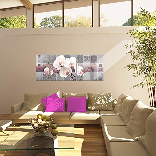 Bilder Blumen Orchidee Wandbild 150 x 60 cm Vlies - Leinwand Bild XXL Format Wandbilder Wohnzimmer Wohnung Deko Kunstdrucke Pink 5 Teilig - MADE IN GERMANY - Fertig zum Aufhängen 204656c