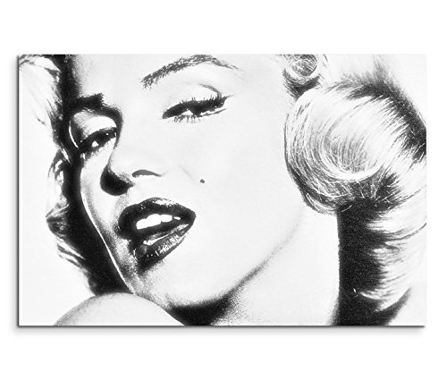 Paul Sinus Art 120x80cm Leinwandbild auf Keilrahmen Marilyn Monroe Portrait Gesicht schwarz weiß Wandbild auf Leinwand als Panorama